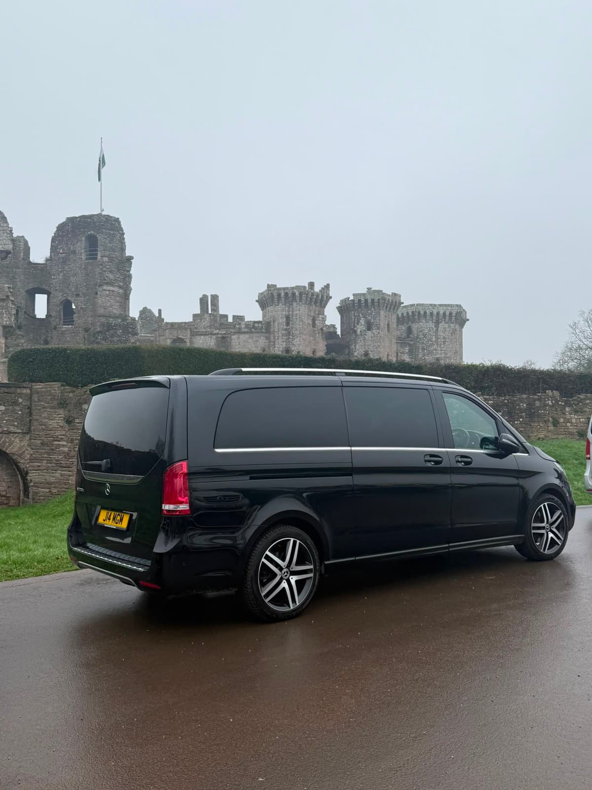 Mercedes executive car parked outside a Welsh wedding venue